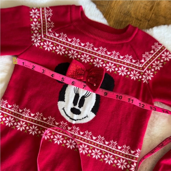 Disney Store Minnie Mouse Christmas Holiday Red Sweater Size 5/6 - Picture 3 of 15